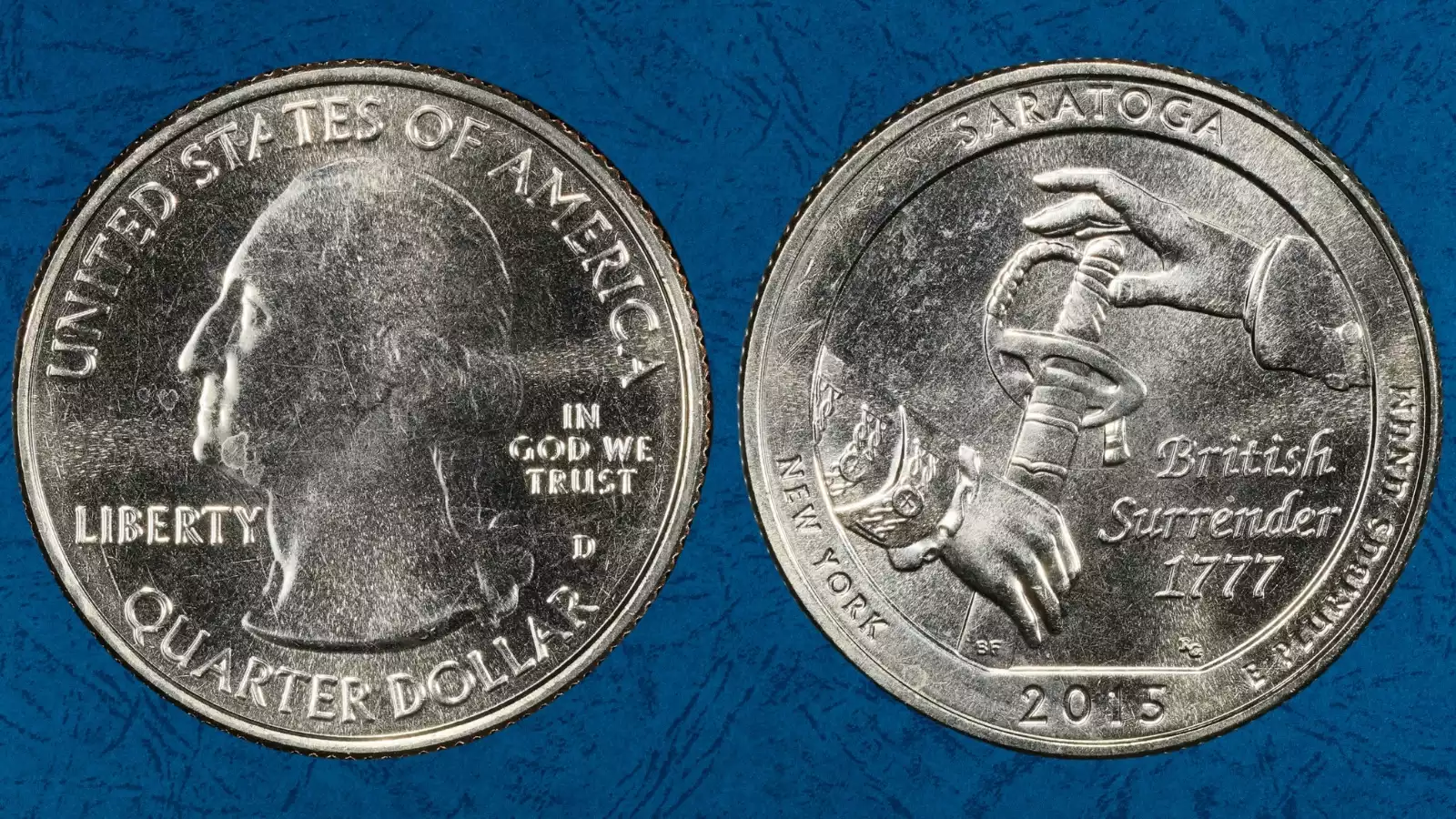 Close-up of 2015 quarter obverse showing repunched mint mark with doubled ghost P or D mint mark letter